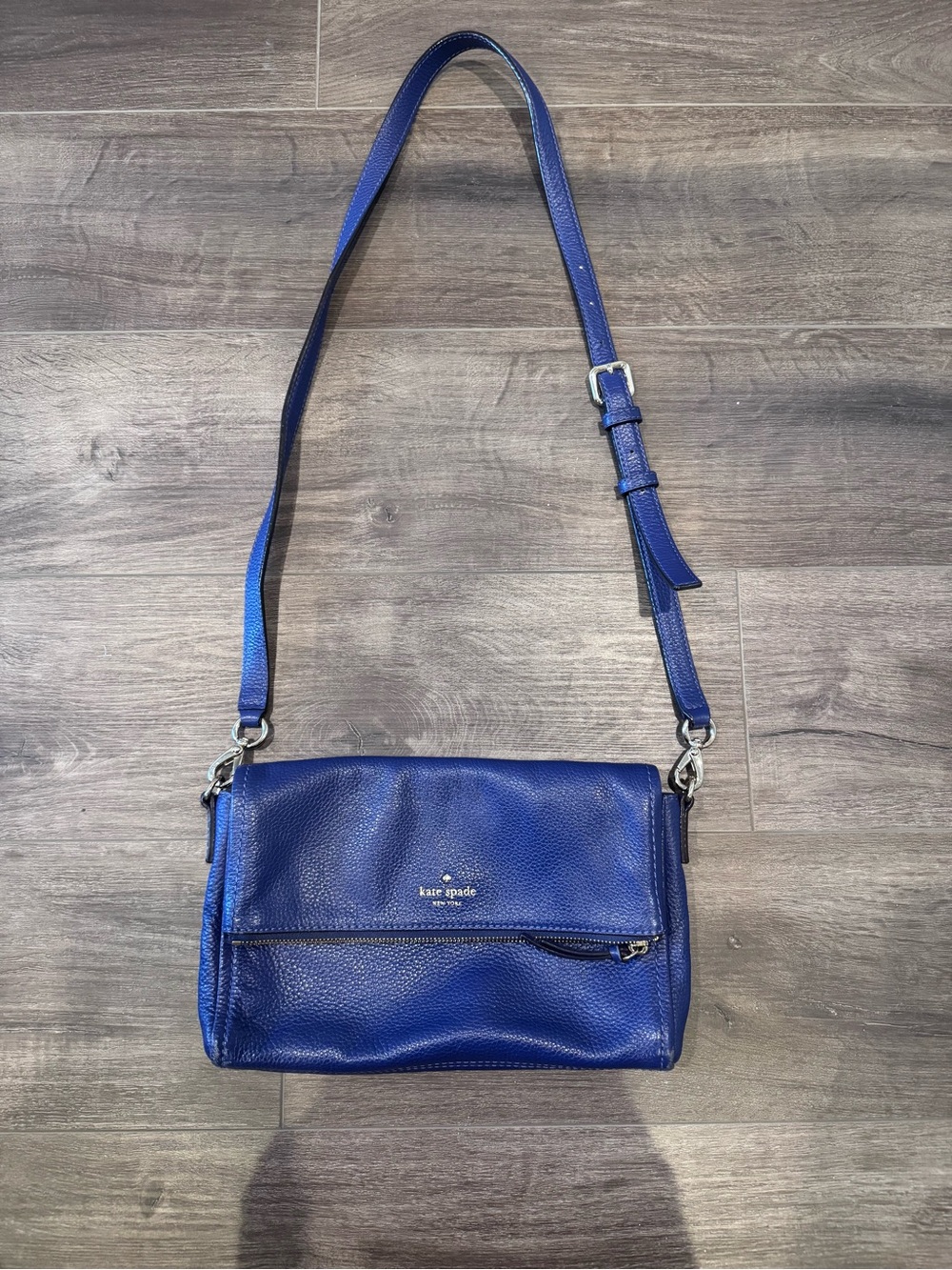 kate spade royal Blue Pebbled Leather Crossbody Bag, medium size